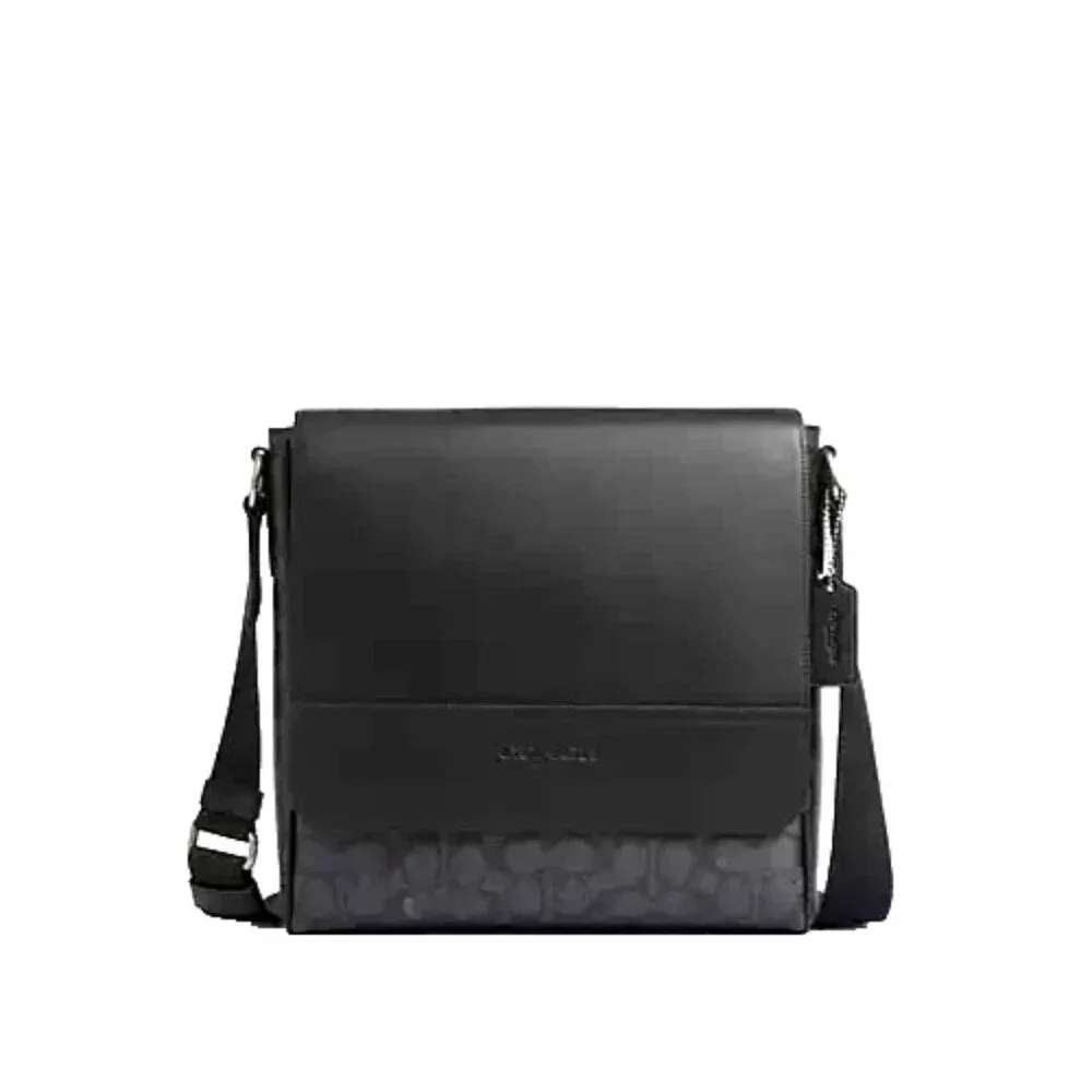 New Coach CZ399 Houston Map Bag in Signature Canvas Charcoal / Black